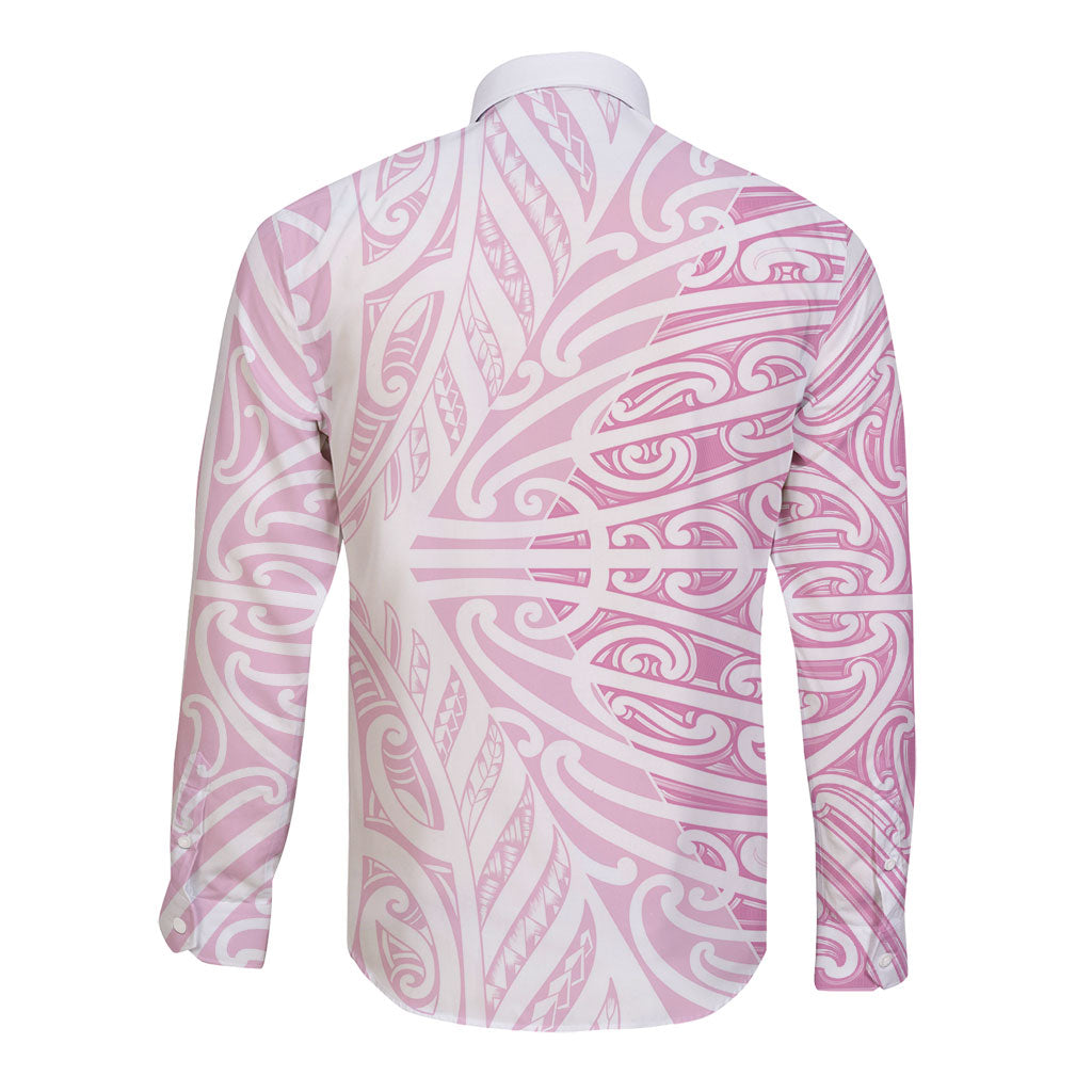 Pink New Zealand Puhoro Maori Tattoo Long Sleeve Button Shirt