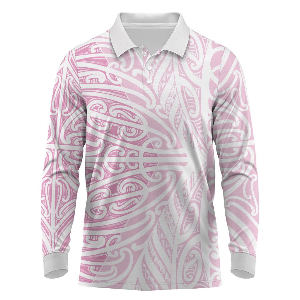 Pink New Zealand Puhoro Maori Tattoo Long Sleeve Polo Shirt