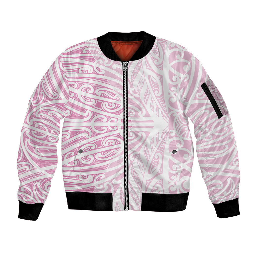 Pink New Zealand Puhoro Maori Tattoo Sleeve Zip Bomber Jacket LT14 Unisex Pink - Polynesian Pride