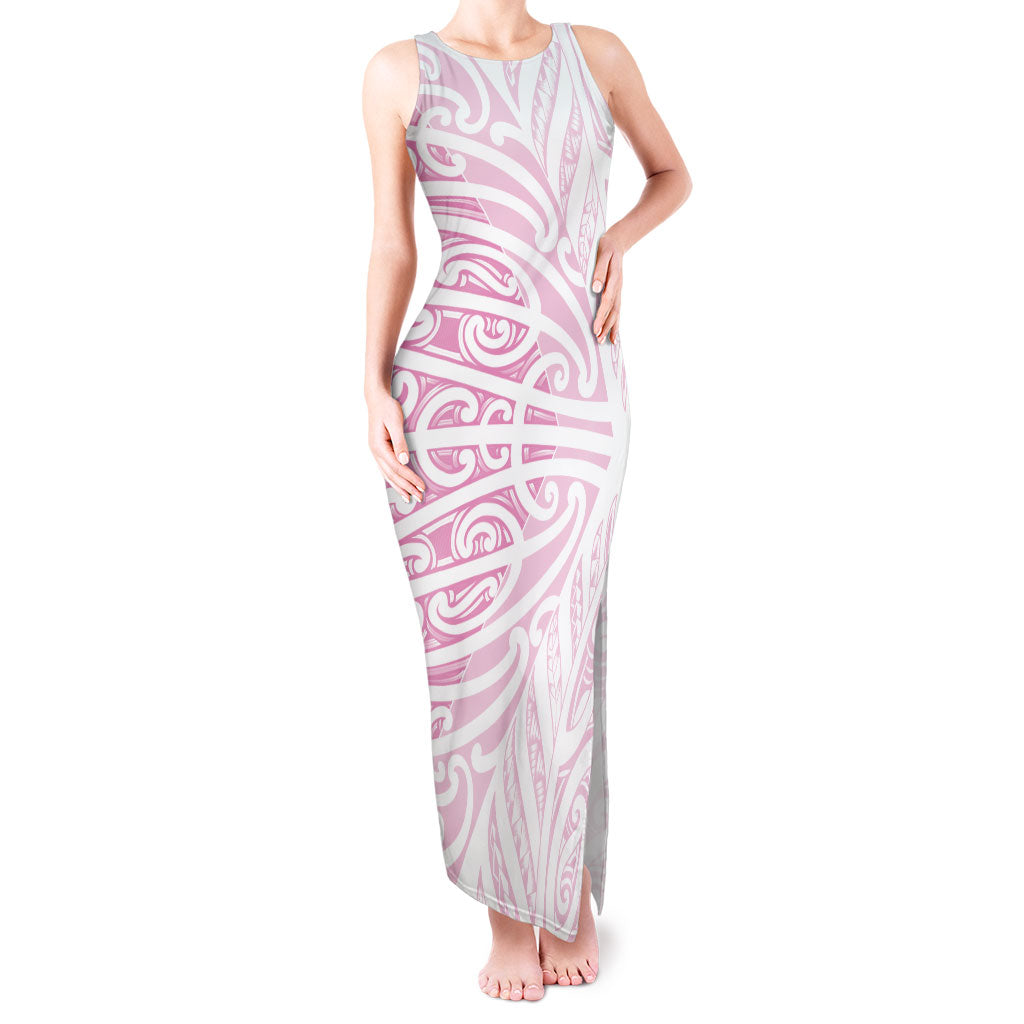 Pink New Zealand Puhoro Maori Tattoo Tank Maxi Dress LT14 Women Pink - Polynesian Pride