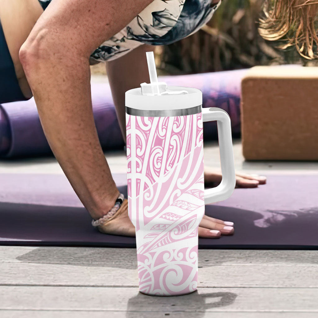 Pink New Zealand Puhoro Maori Tattoo Tumbler With Handle