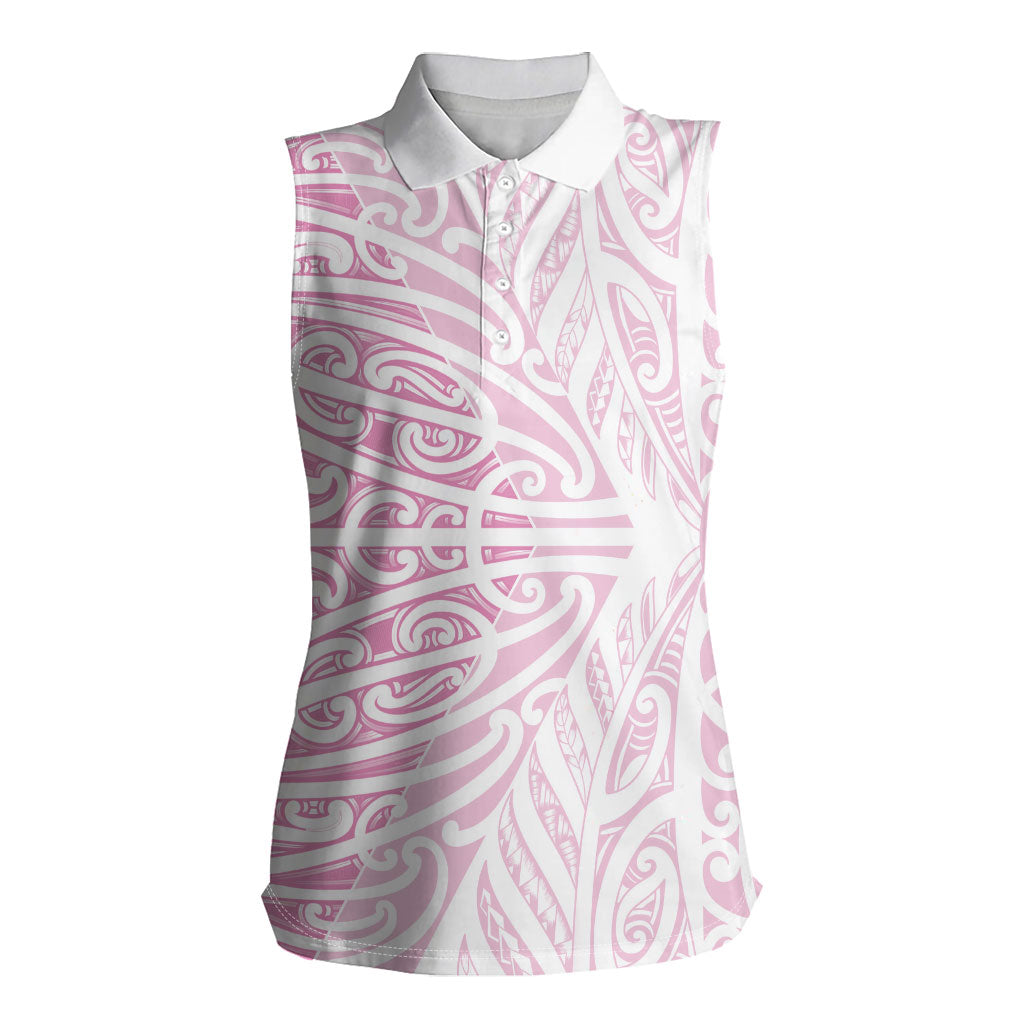 Pink New Zealand Puhoro Maori Tattoo Women Sleeveless Polo Shirt