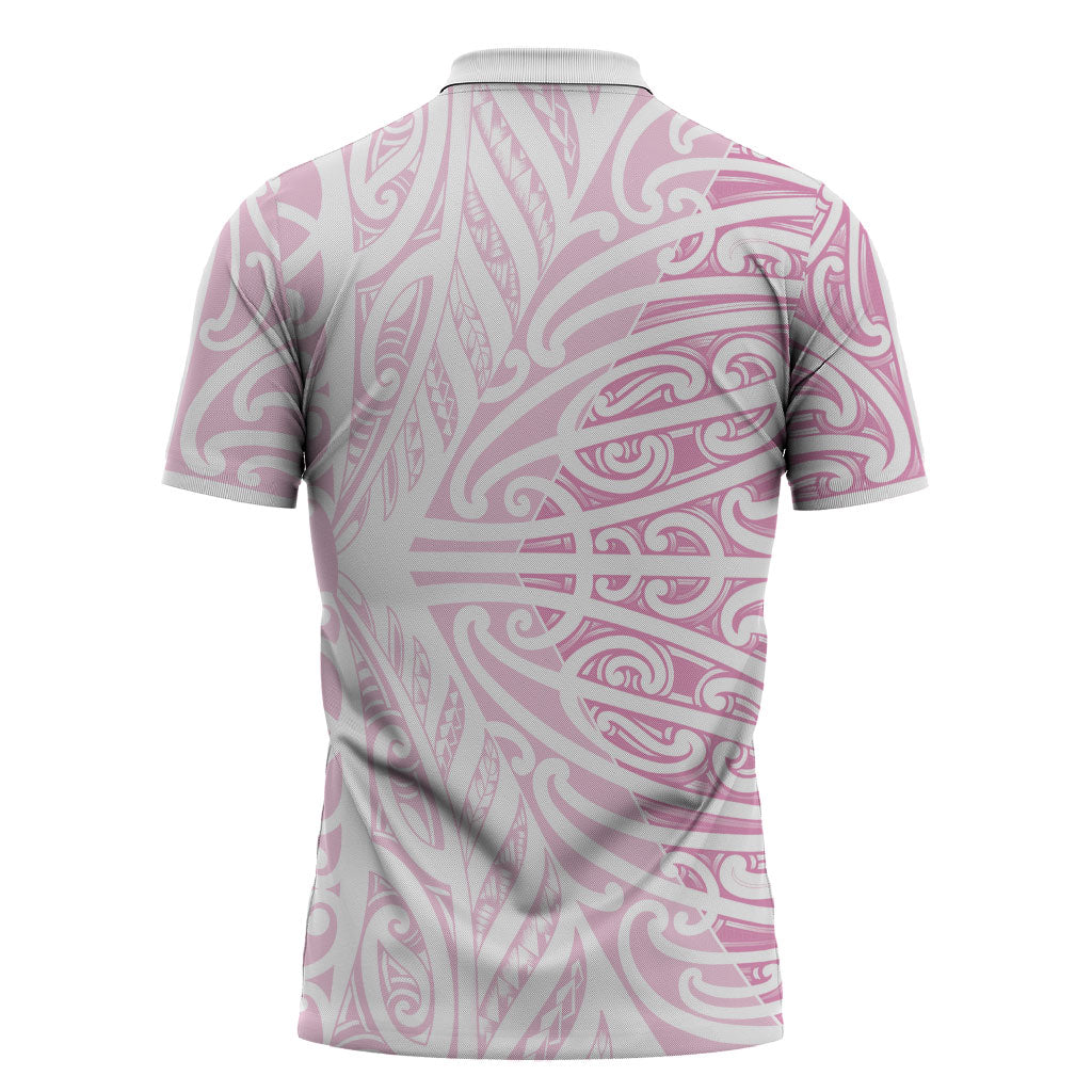 Pink New Zealand Puhoro Maori Tattoo Zipper Polo Shirt