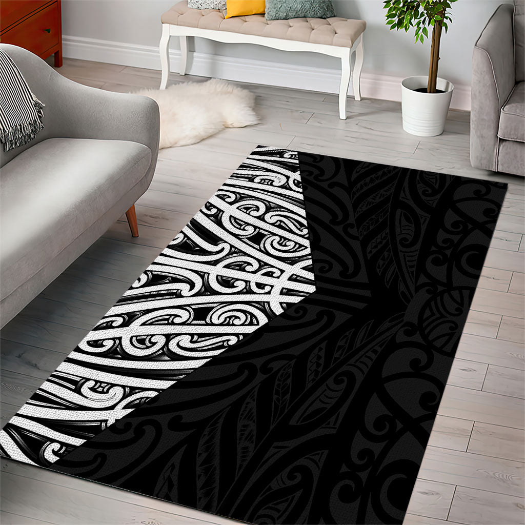 Black New Zealand Puhoro Maori Tattoo Area Rug