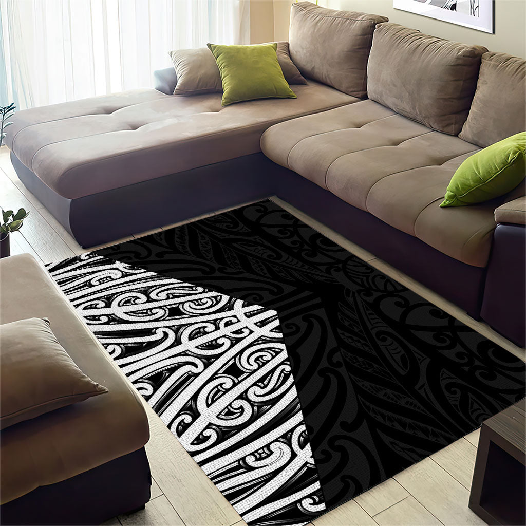 Black New Zealand Puhoro Maori Tattoo Area Rug