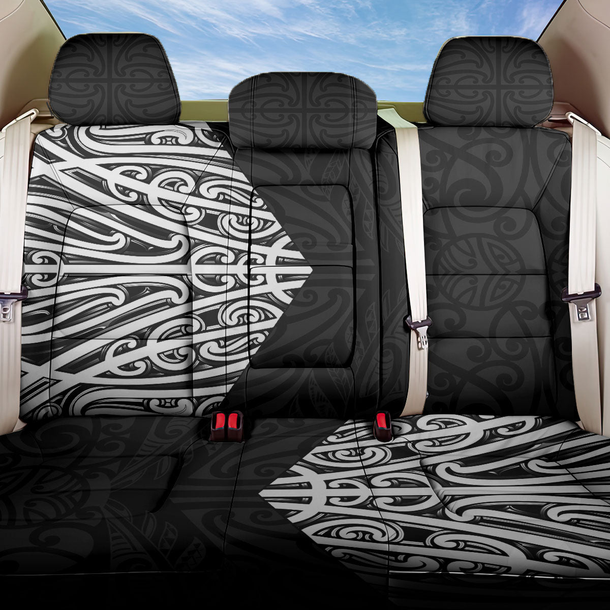 Black New Zealand Puhoro Maori Tattoo Back Car Seat Cover