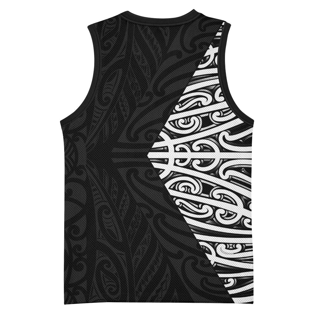 Black New Zealand Puhoro Maori Tattoo Basketball Jersey