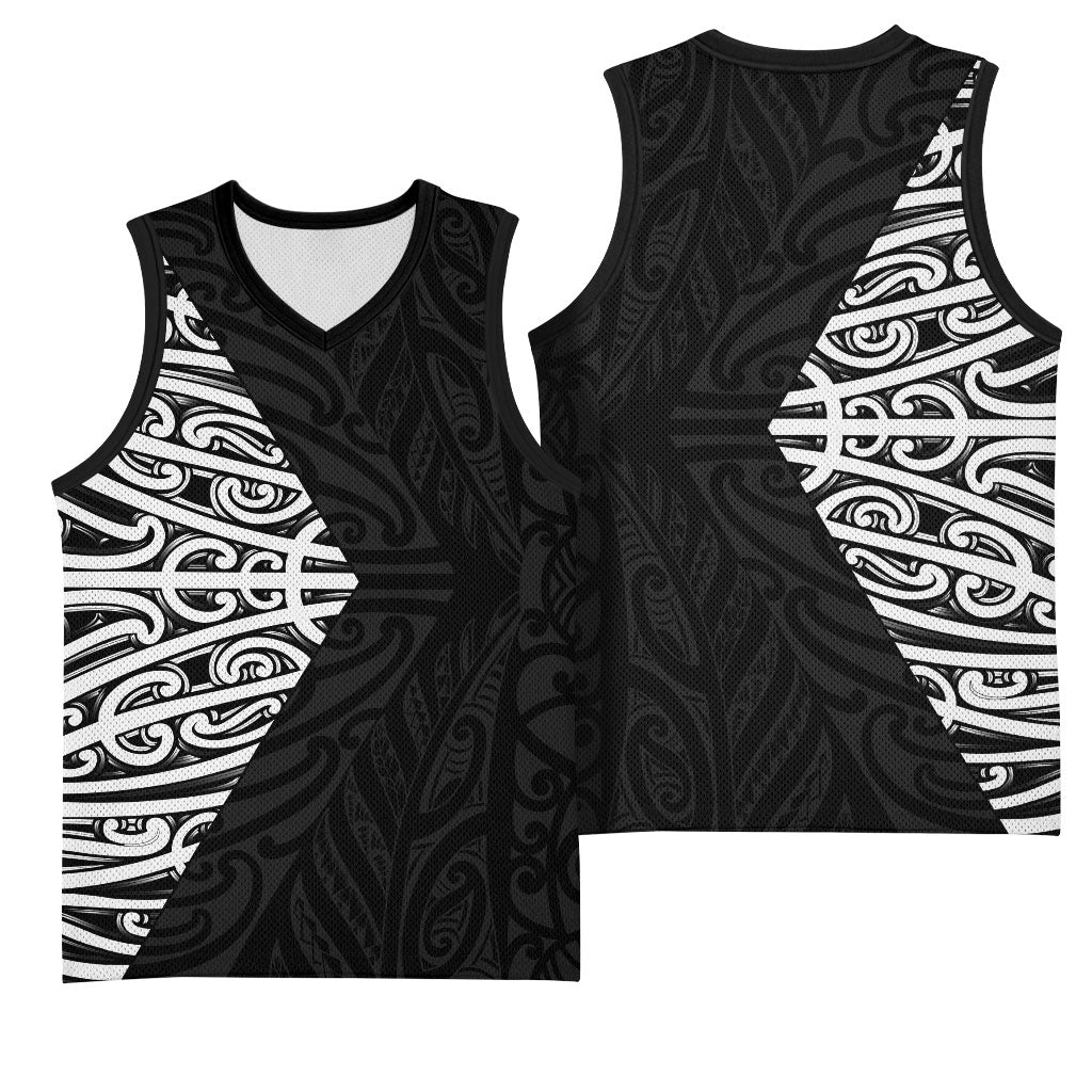 Black New Zealand Puhoro Maori Tattoo Basketball Jersey