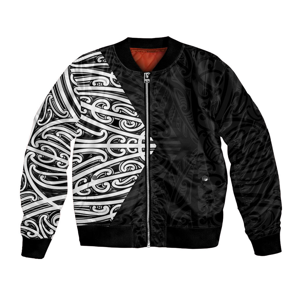 Black New Zealand Puhoro Maori Tattoo Bomber Jacket