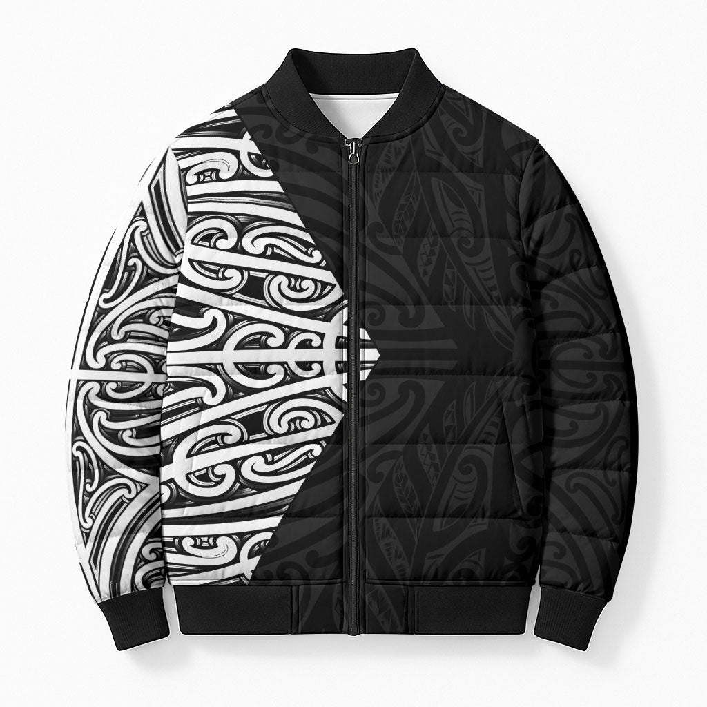 Black New Zealand Puhoro Maori Tattoo Bomber Puffer Jacket LT14 Unisex Black - Polynesian Pride