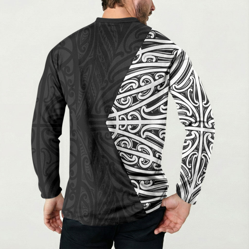 Black New Zealand Puhoro Maori Tattoo Button Sweatshirt
