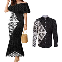 Black New Zealand Puhoro Maori Tattoo Couples Matching Mermaid Dress and Long Sleeve Button Shirt