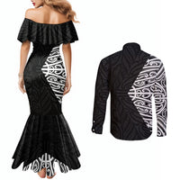 Black New Zealand Puhoro Maori Tattoo Couples Matching Mermaid Dress and Long Sleeve Button Shirt