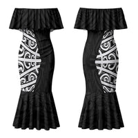 Black New Zealand Puhoro Maori Tattoo Couples Matching Mermaid Dress and Long Sleeve Button Shirt LT14 - Polynesian Pride