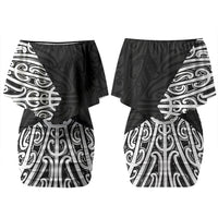 Black New Zealand Puhoro Maori Tattoo Couples Matching Off Shoulder Short Dress and Long Sleeve Button Shirt LT14 - Polynesian Pride