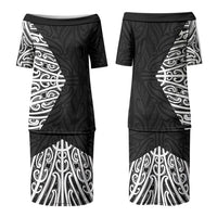 Black New Zealand Puhoro Maori Tattoo Couples Matching Puletasi and Hawaiian Shirt LT14 - Polynesian Pride