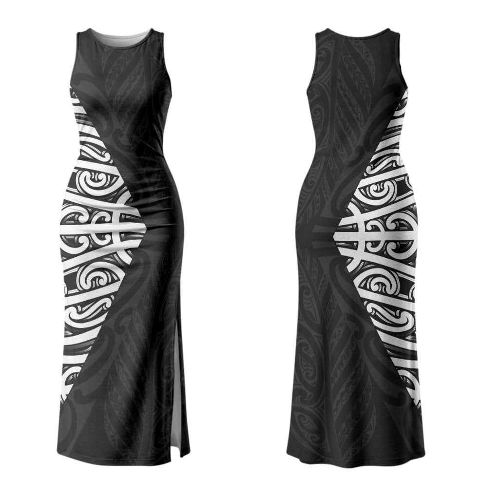 Black New Zealand Puhoro Maori Tattoo Couples Matching Tank Maxi Dress and Long Sleeve Button Shirt LT14 - Polynesian Pride
