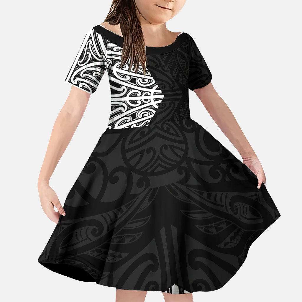 Black New Zealand Puhoro Maori Tattoo Family Matching Long Sleeve Bodycon Dress and Hawaiian Shirt