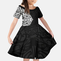 Black New Zealand Puhoro Maori Tattoo Family Matching Off The Shoulder Long Sleeve Dress and Hawaiian Shirt