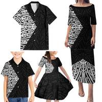 Black New Zealand Puhoro Maori Tattoo Family Matching Puletasi and Hawaiian Shirt