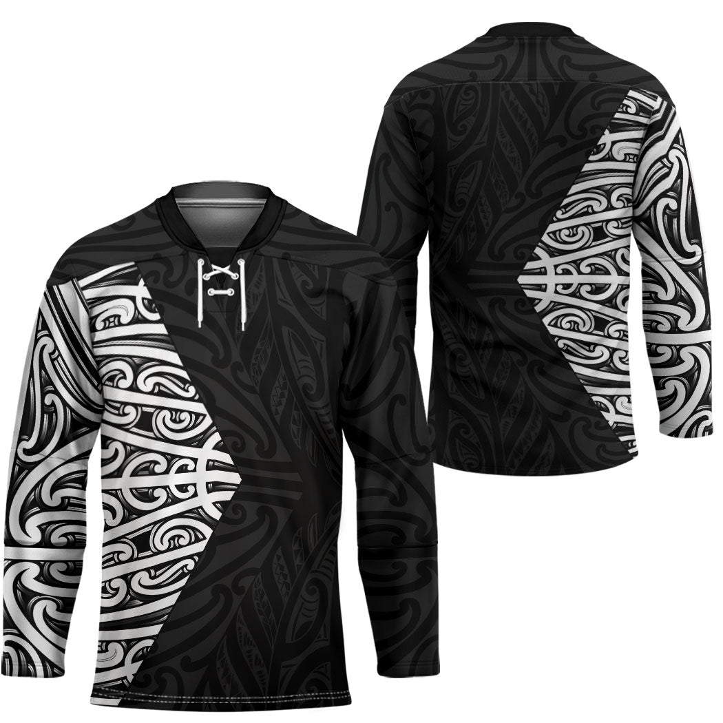 Black New Zealand Puhoro Maori Tattoo Hockey Jersey