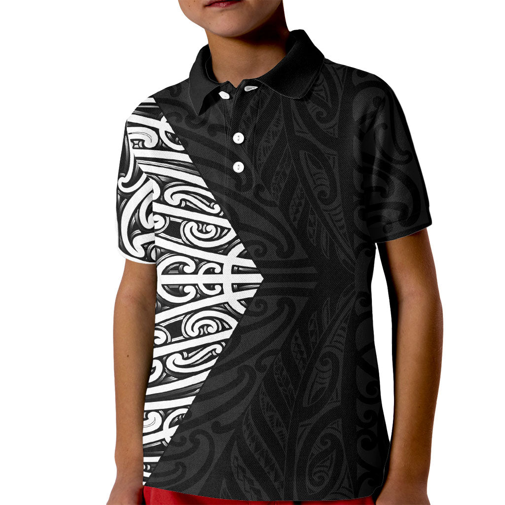 Black New Zealand Puhoro Maori Tattoo Kid Polo Shirt