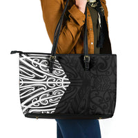 Black New Zealand Puhoro Maori Tattoo Leather Tote Bag