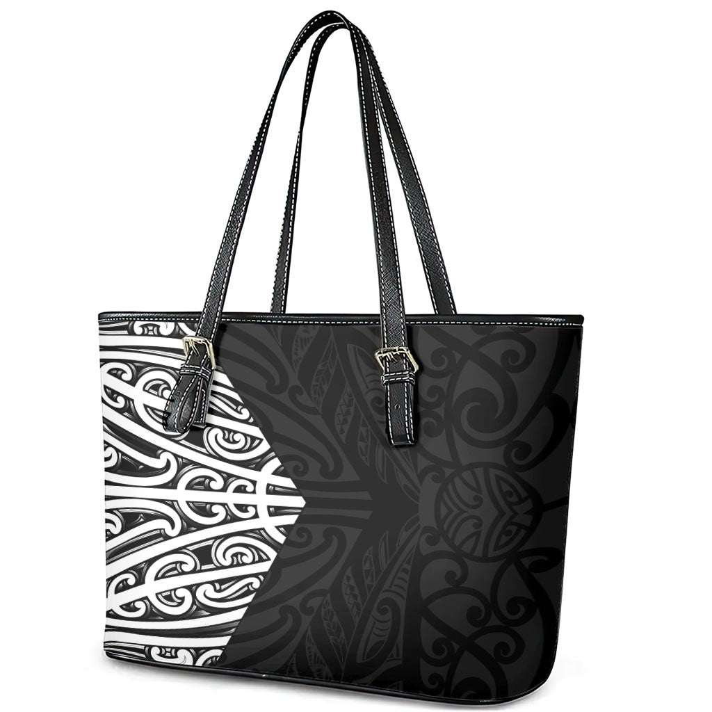 Black New Zealand Puhoro Maori Tattoo Leather Tote Bag