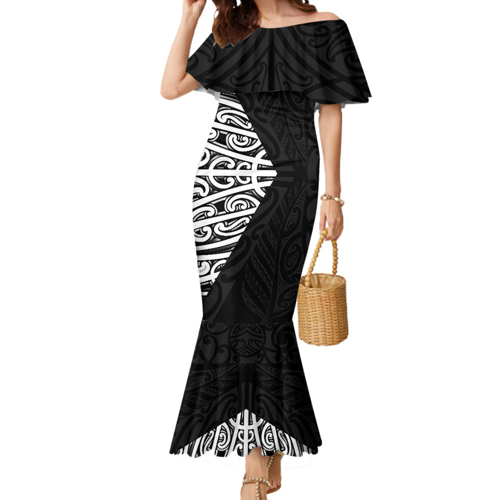 Black New Zealand Puhoro Maori Tattoo Mermaid Dress