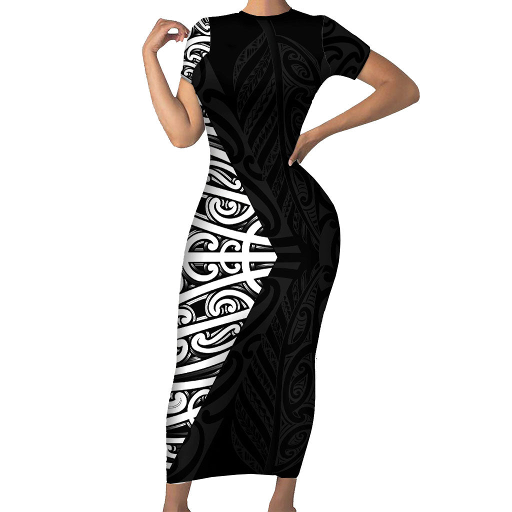 Black New Zealand Puhoro Maori Tattoo Short Sleeve Bodycon Dress