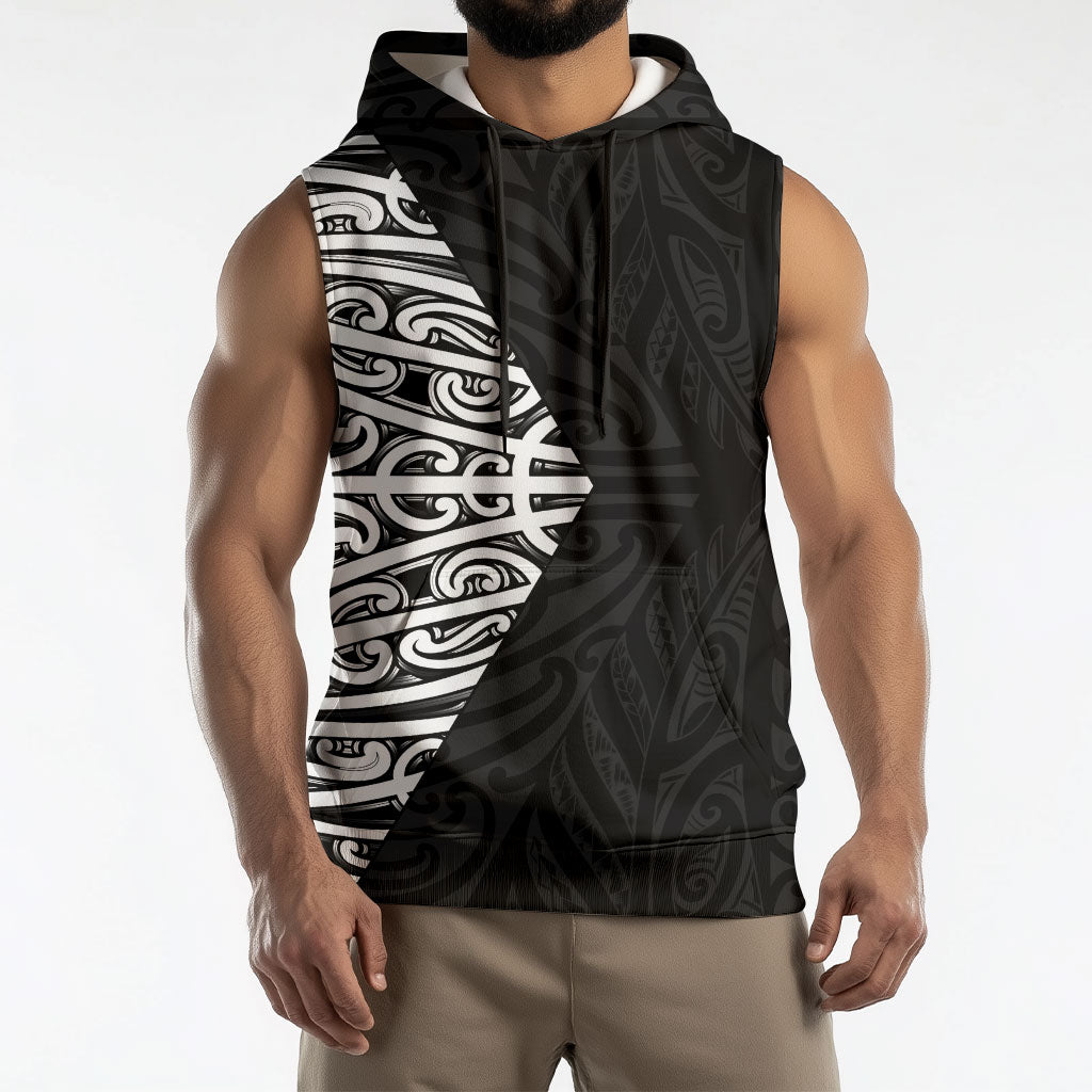 Black New Zealand Puhoro Maori Tattoo Sleeveless Hoodie