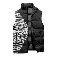Black New Zealand Puhoro Maori Tattoo Sleeveless Puffer Jacket