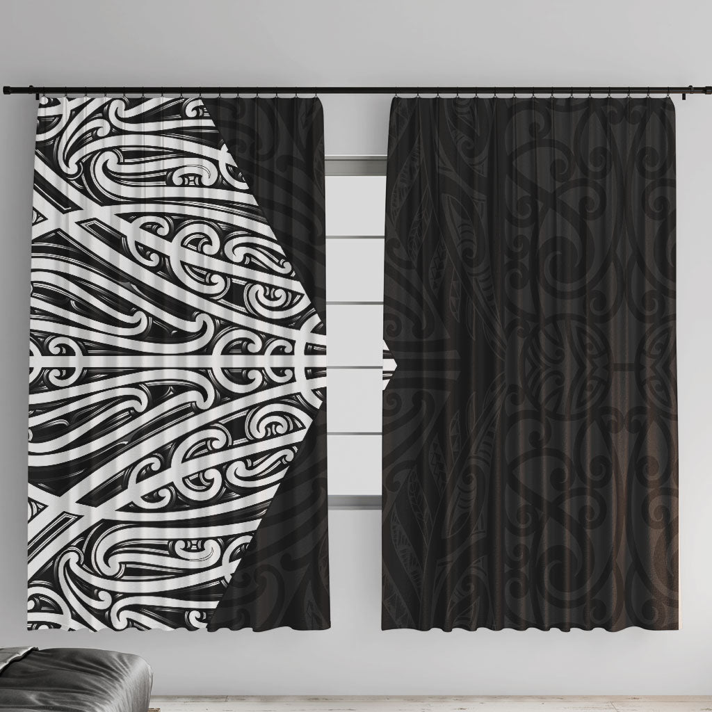 Black New Zealand Puhoro Maori Tattoo Window Curtain LT14 With Hooks Black - Polynesian Pride