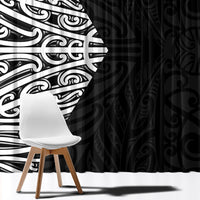 Black New Zealand Puhoro Maori Tattoo Window Curtain