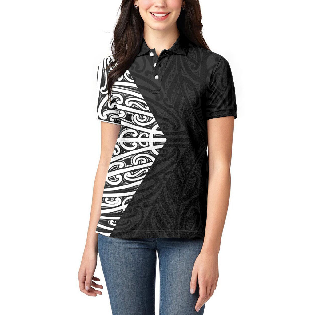 Black New Zealand Puhoro Maori Tattoo Women Polo Shirt
