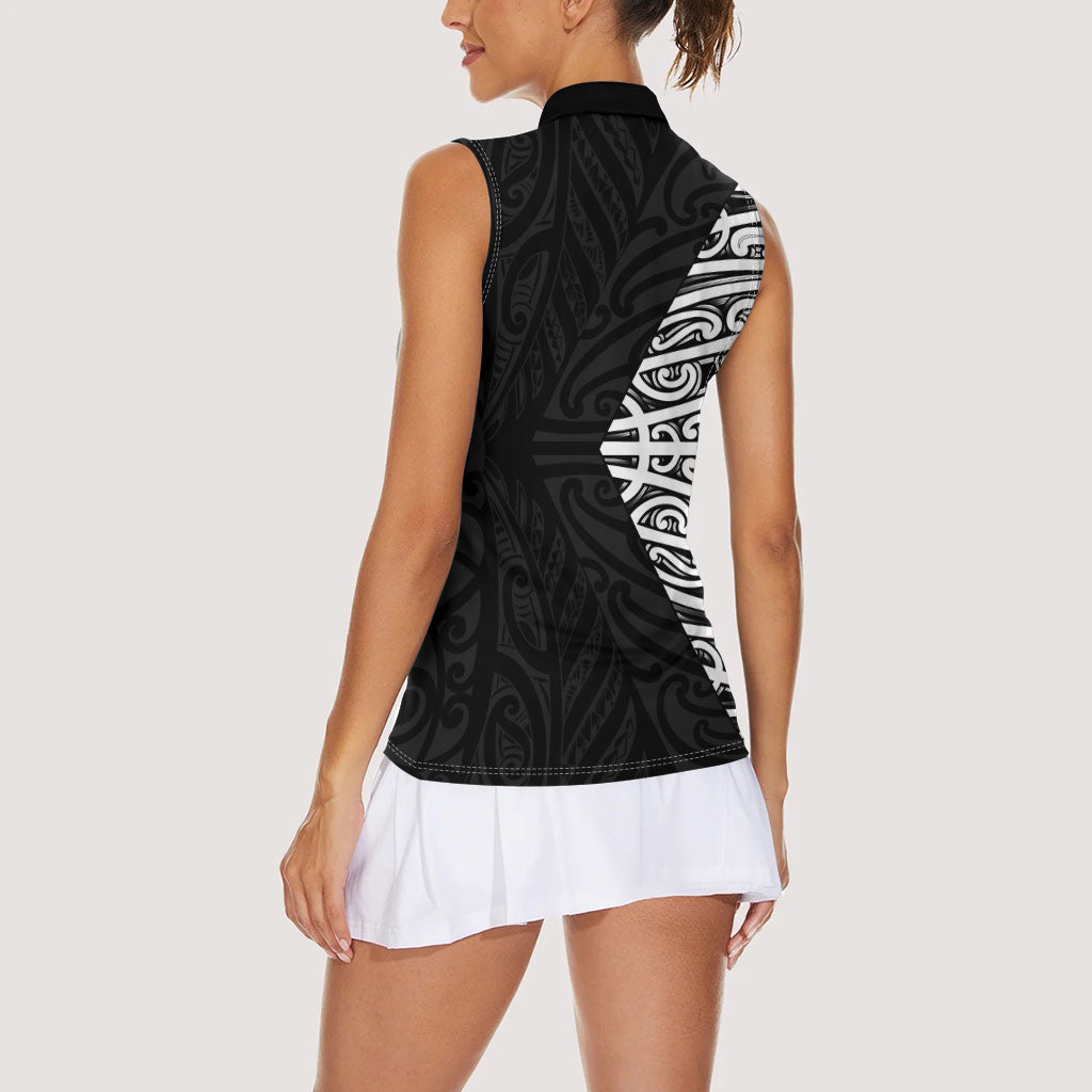 Black New Zealand Puhoro Maori Tattoo Women Sleeveless Polo Shirt