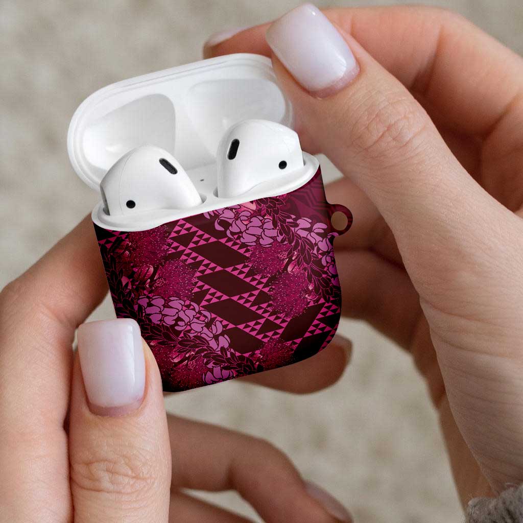 Pink Aloha Hawaii AirPods Case Hawaiian Kakau Ohia Lehua Lei - Polynesian Pride