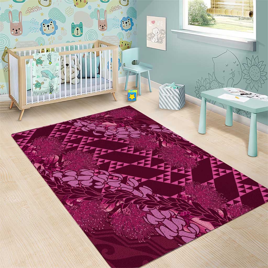 Pink Aloha Hawaii Area Rug Hawaiian Kakau Ohia Lehua Lei - Polynesian Pride