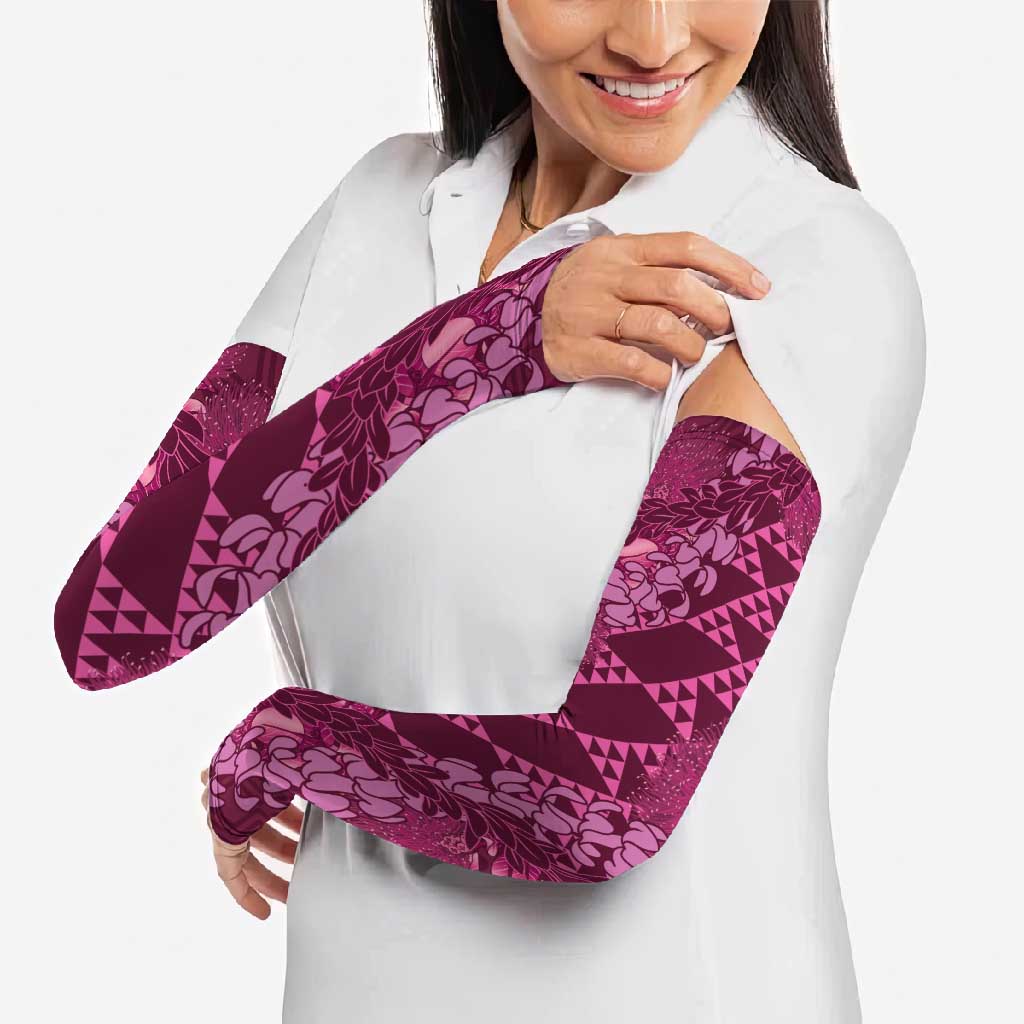 Pink Aloha Hawaii Arm Sleeves Hawaiian Kakau Ohia Lehua Lei - Polynesian Pride