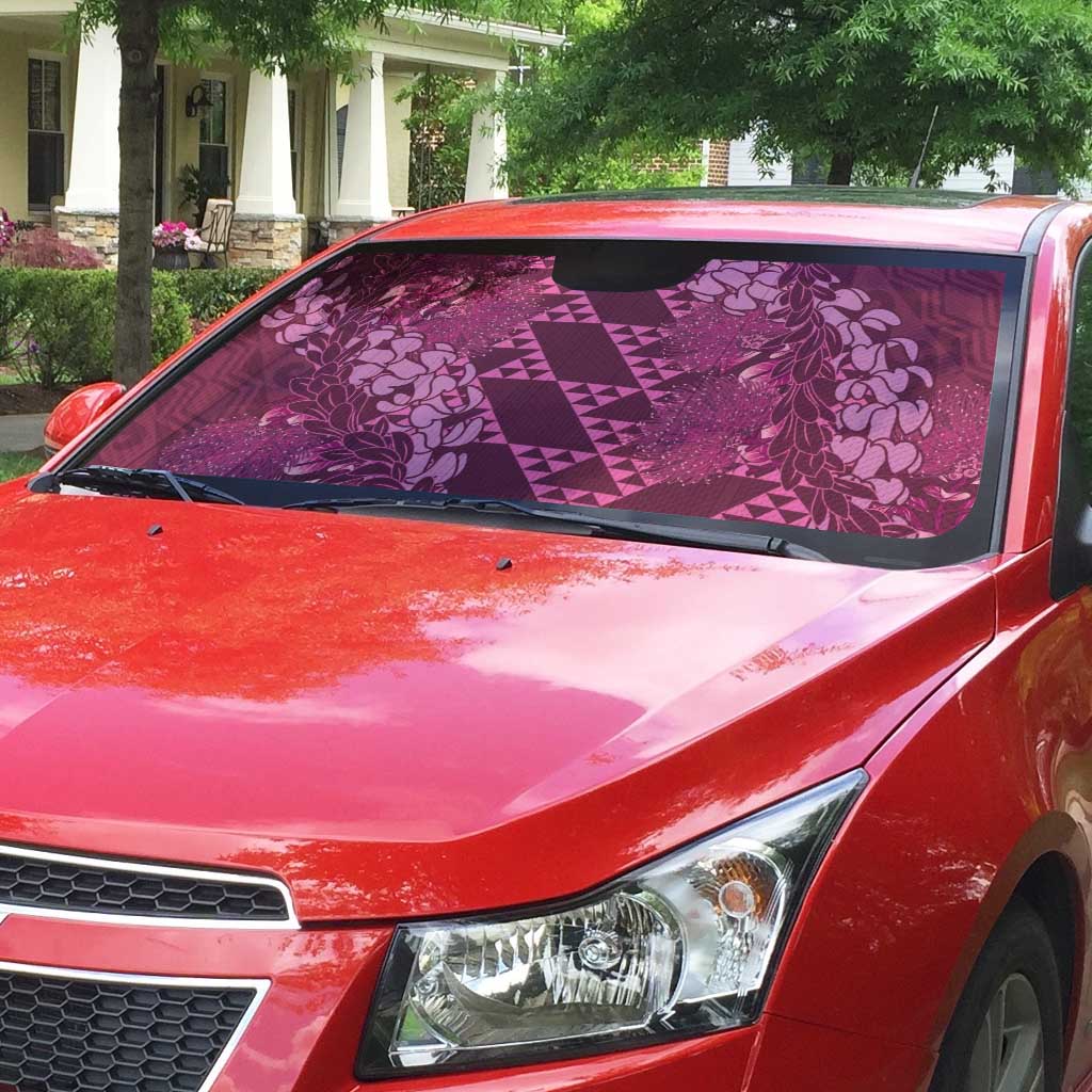 Pink Aloha Hawaii Auto Sun Shade Hawaiian Kakau Ohia Lehua Lei - Polynesian Pride