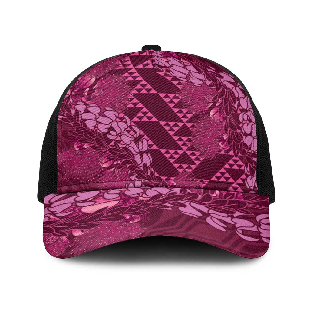 Pink Aloha Hawaii Baseball Net Cap Hawaiian Kakau Ohia Lehua Lei - Polynesian Pride