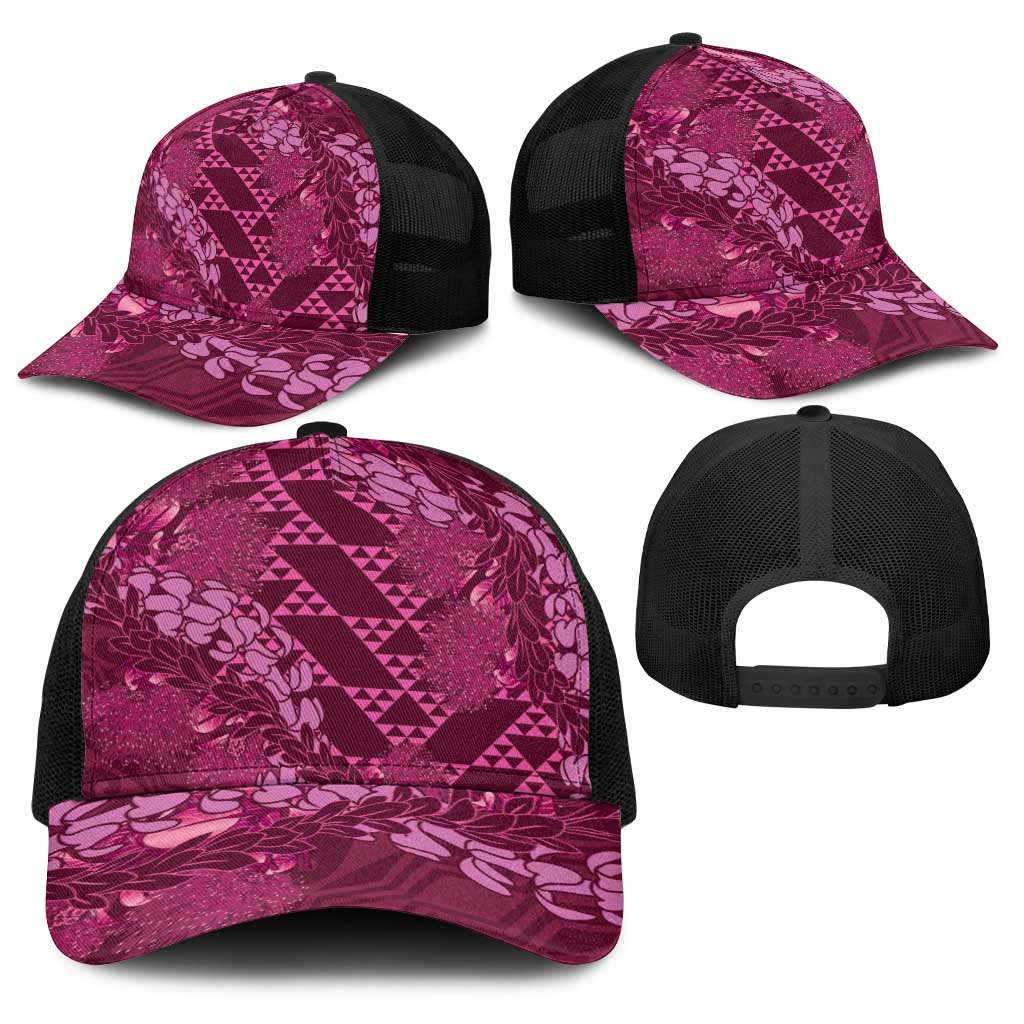 Pink Aloha Hawaii Baseball Net Cap Hawaiian Kakau Ohia Lehua Lei - Polynesian Pride