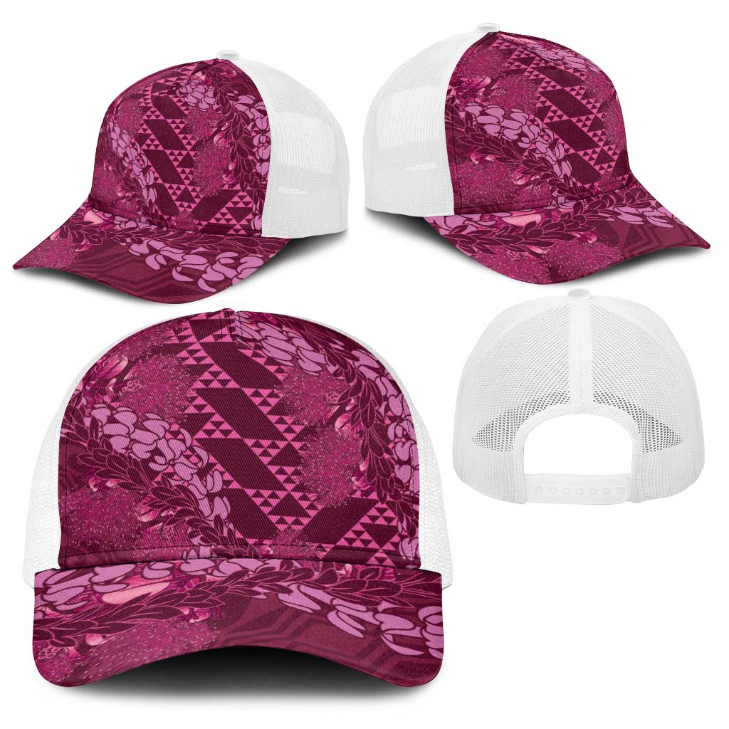 Pink Aloha Hawaii Baseball Net Cap Hawaiian Kakau Ohia Lehua Lei - Polynesian Pride