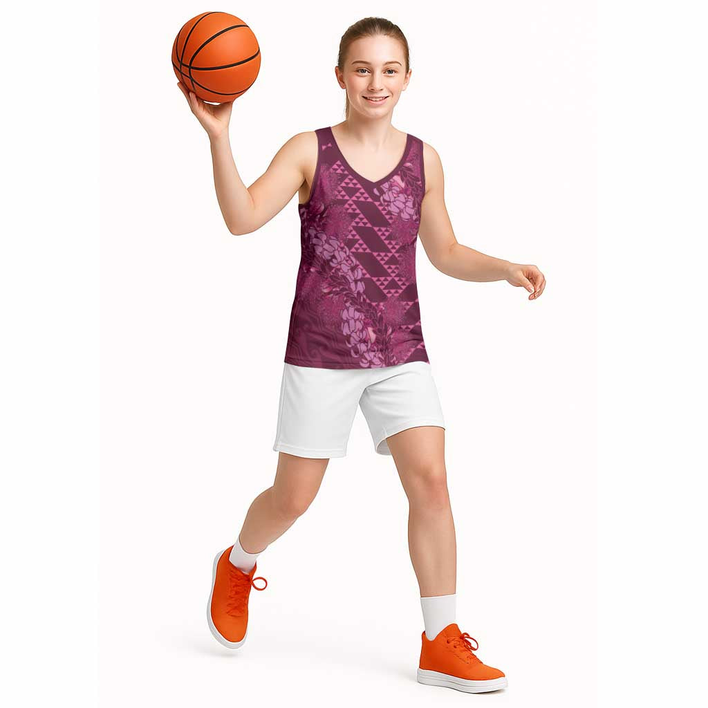Pink Aloha Hawaii Basketball Jersey Hawaiian Kakau Ohia Lehua Lei - Polynesian Pride