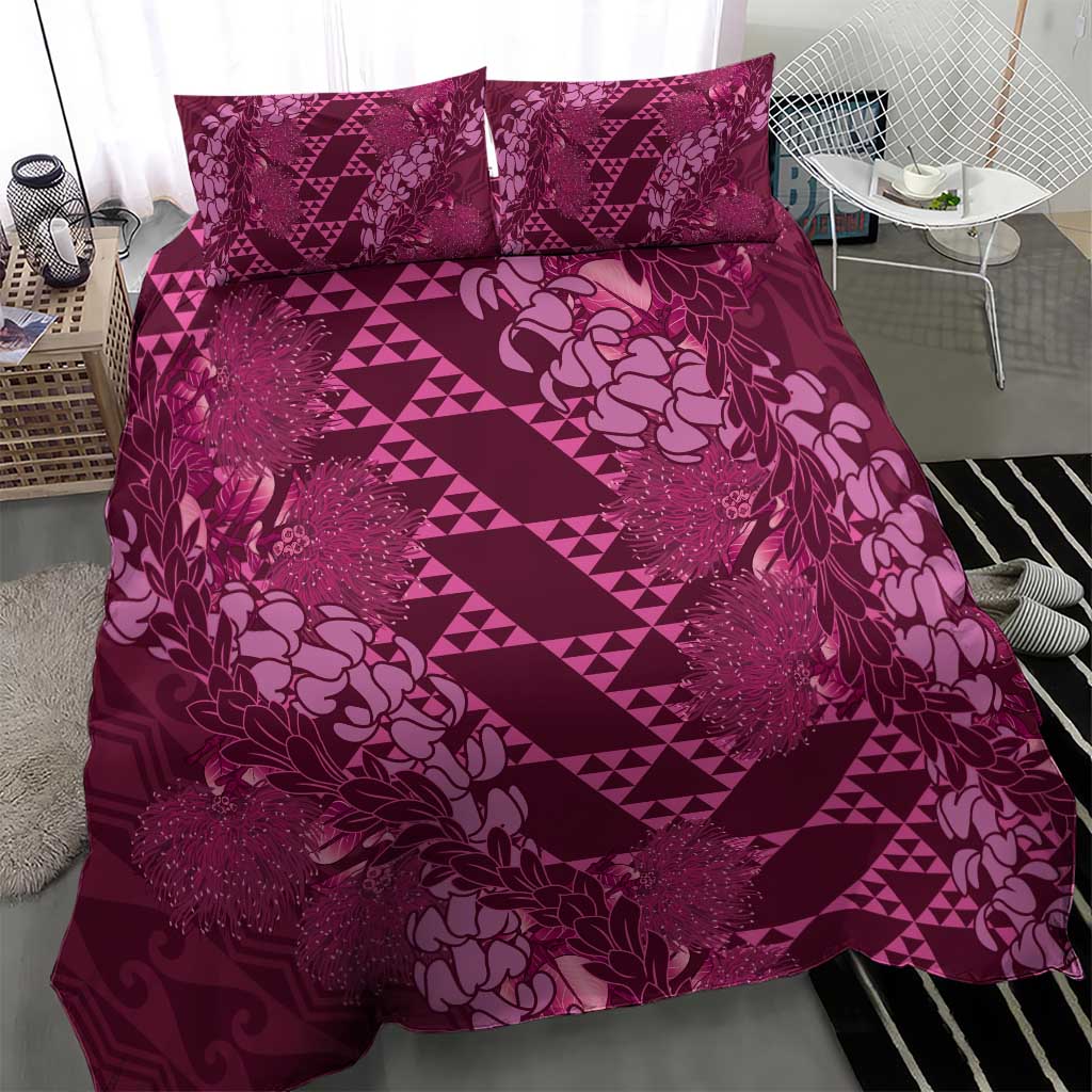 Pink Aloha Hawaii Bedding Set Hawaiian Kakau Ohia Lehua Lei - Polynesian Pride