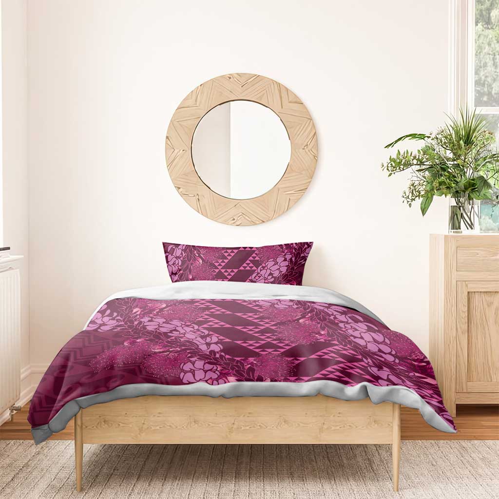 Pink Aloha Hawaii Bedding Set Hawaiian Kakau Ohia Lehua Lei - Polynesian Pride
