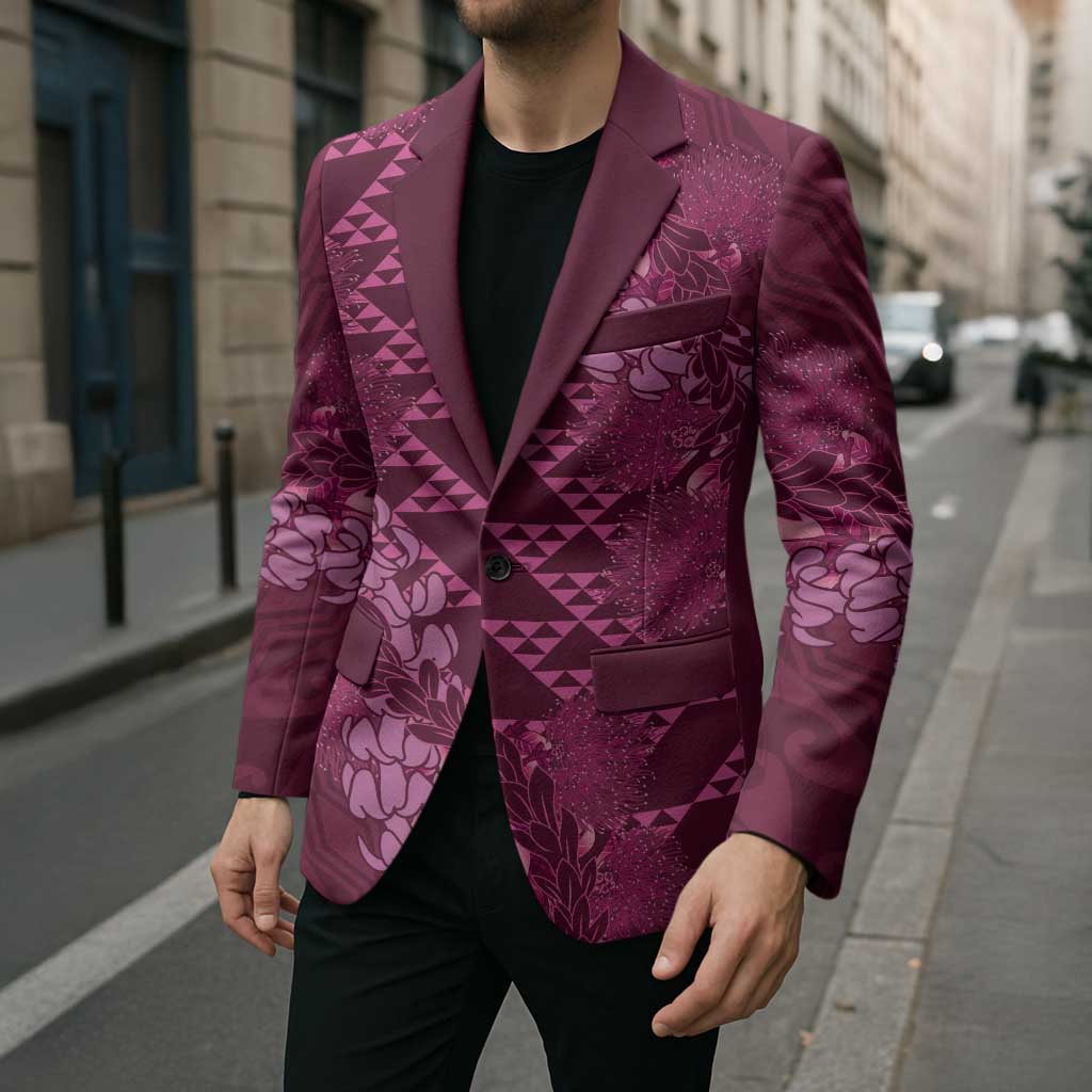 Pink Aloha Hawaii Blazer Hawaiian Kakau Ohia Lehua Lei - Polynesian Pride