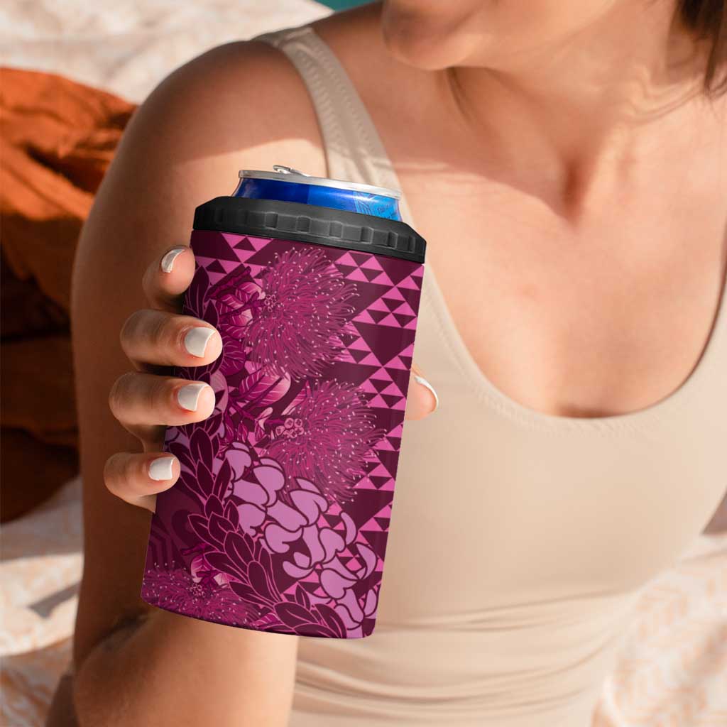 Pink Aloha Hawaii 4 in 1 Can Cooler Tumbler Hawaiian Kakau Ohia Lehua Lei - Polynesian Pride