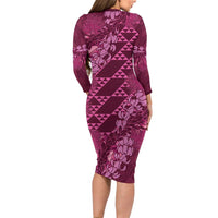 Pink Aloha Hawaii Family Matching Long Sleeve Bodycon Dress and Hawaiian Shirt Hawaiian Kakau Ohia Lehua Lei LT14 - Polynesian Pride