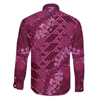 Pink Aloha Hawaii Family Matching Off The Shoulder Long Sleeve Dress and Hawaiian Shirt Hawaiian Kakau Ohia Lehua Lei LT14 - Polynesian Pride